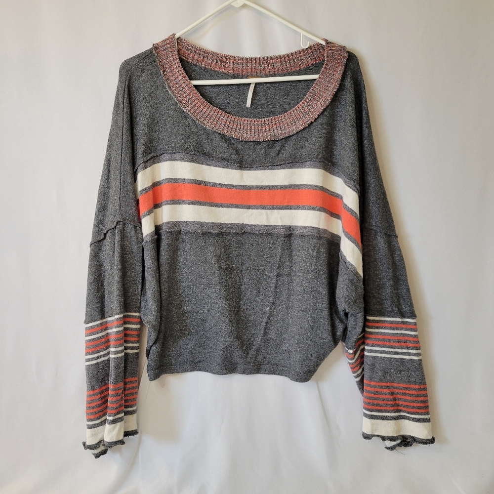 Free People Gray and Orange Knit Sweater